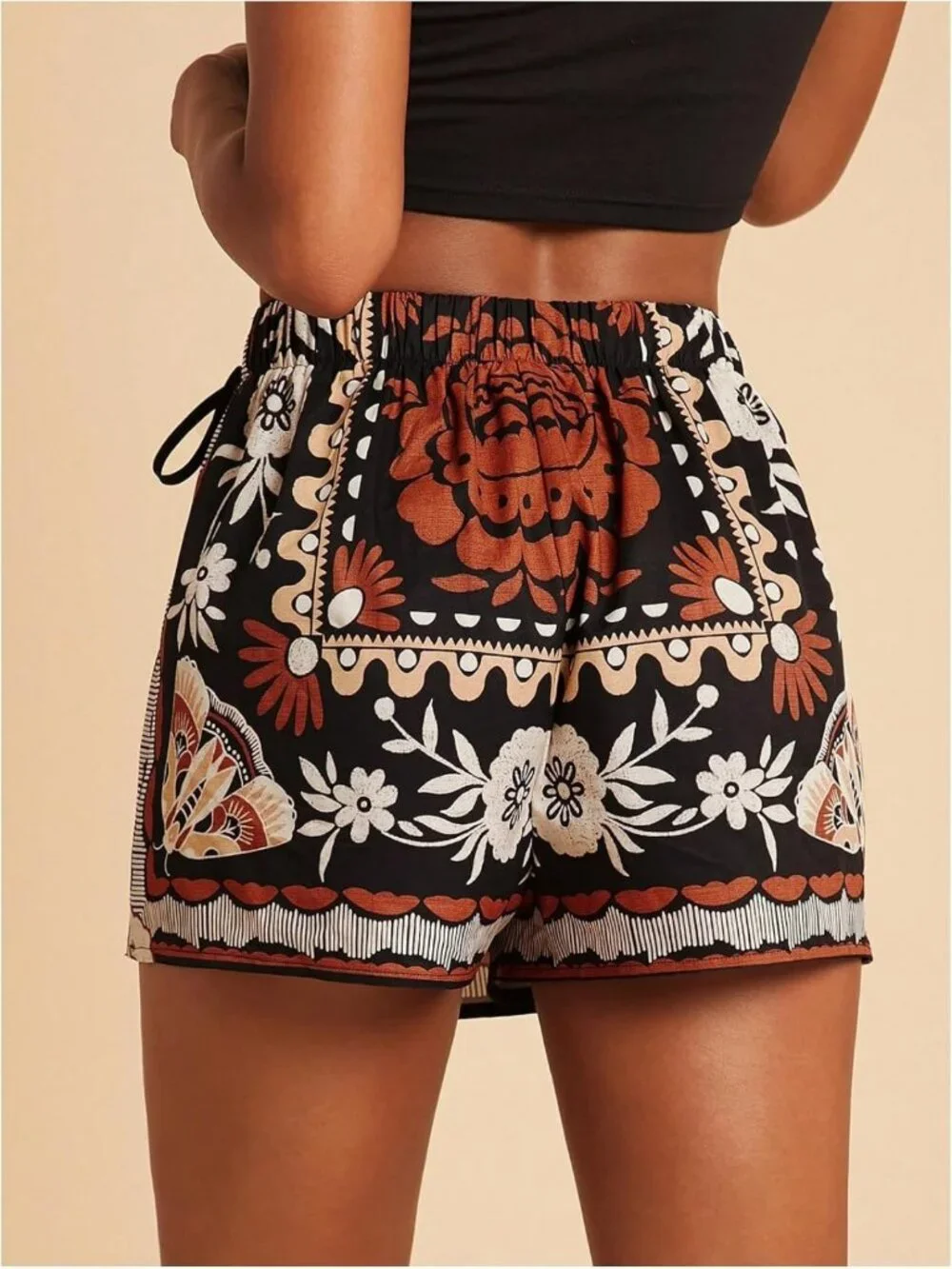 Floral Graphic Skirt Shorts with Drawstring Waist | Tropical Boho Wrap Skorts